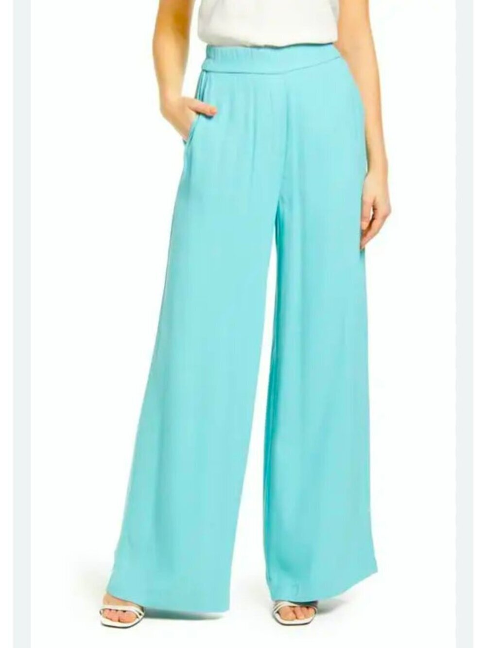 Halogen Teal Nile Wide Leg Pants Flowy High Rise Pull On Viscose Size L